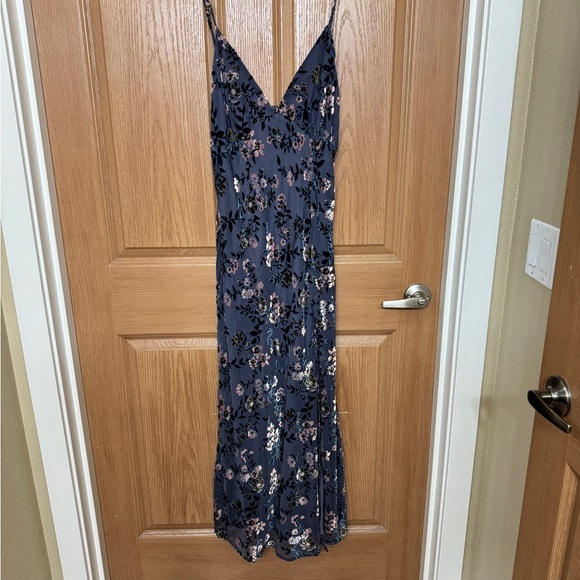 Lulus Divine Allure Slate Blue Floral Burnout Velvet Midi Dress - Picture 4 of 6
